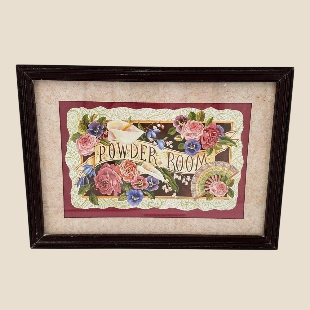 Vintage Powder Room Wall Art Framed Floral Victorian Cottagecore Bathroom Decor